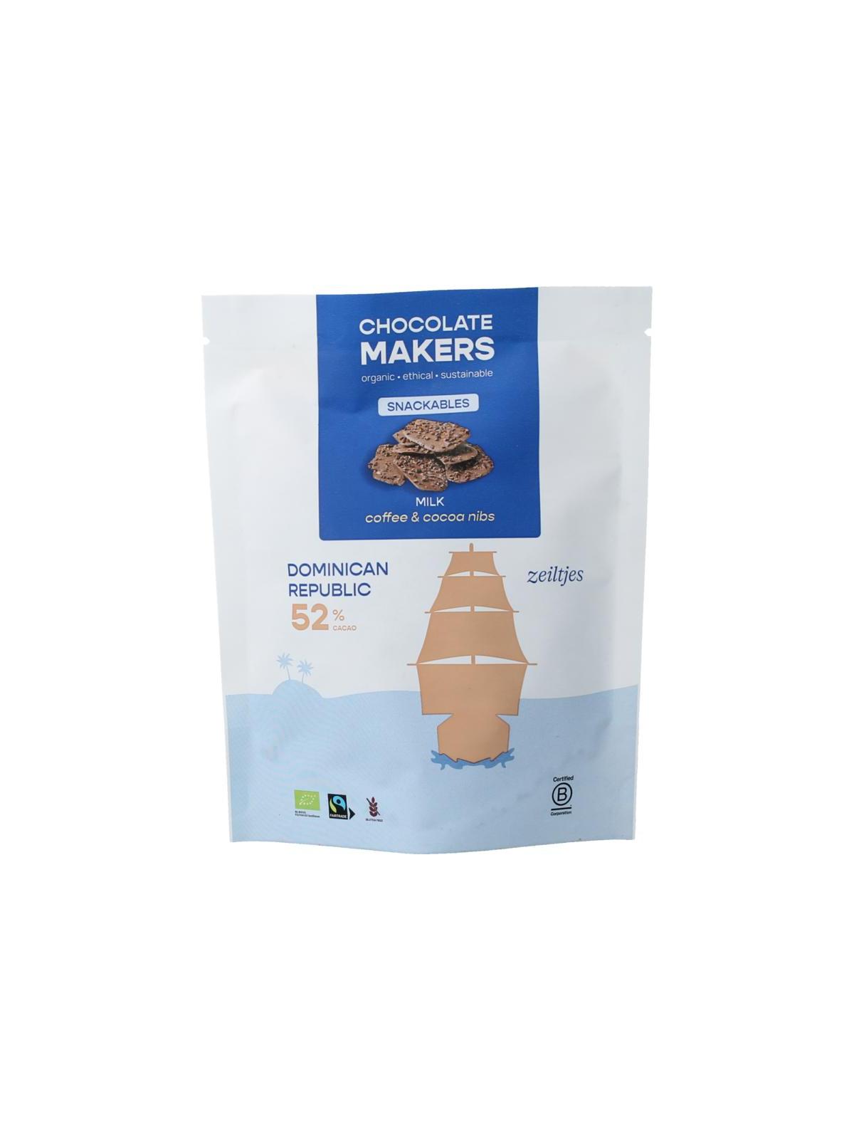Zeiltjes melk 52% met cacaonibs & koffie bio