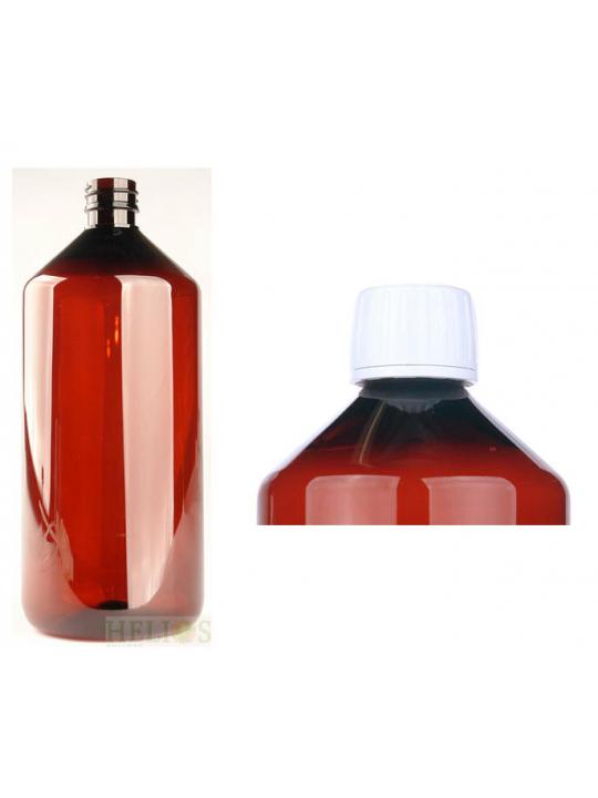 PET medicijnfles 1000ml amber incl witte dop
